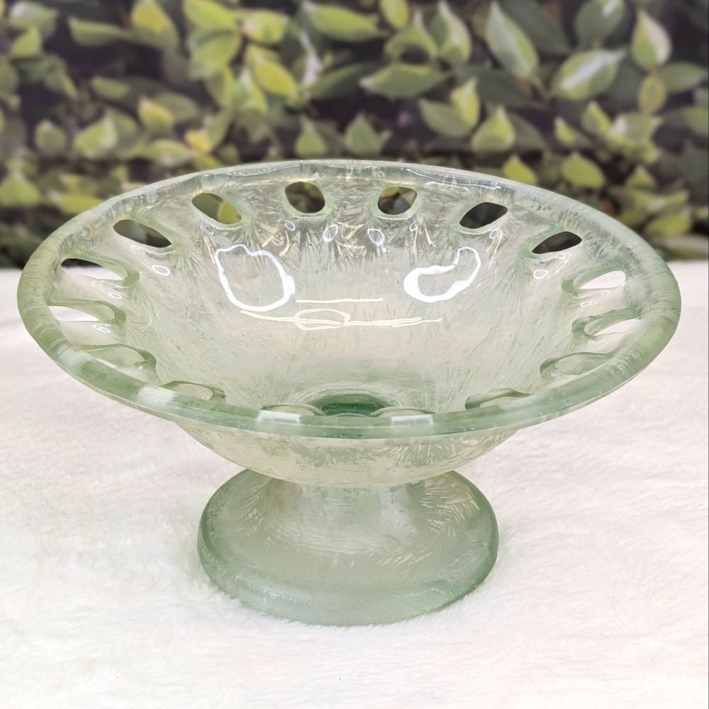 Vintage Frosted Eco Glass Pedestal Bowl Compote Dish - Picture 2 of 12